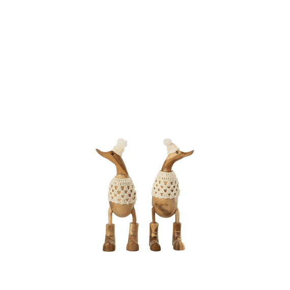 J-line Eend Staand Albasiahout Naturel/wit 28cm