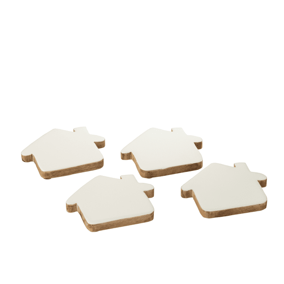 J-line S/4 Onderzetters Huis Wit/naturel 10x9cm