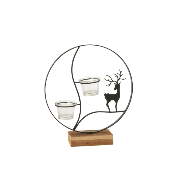 J-line Theelichthouder Rendier Zwart/naturel 28cm