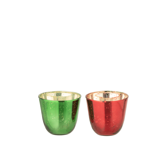 J-line Theelichthouder Glas Rood/groen 9x9x8cm Assortiment