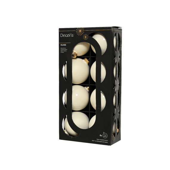 Decoris Kerstballen Set Glas7cm Wolwit 8 stuks