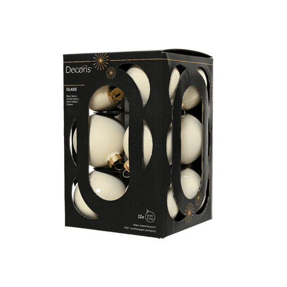 Decoris Kerstballen Set Glas 7cm Wolwit 12 stuks