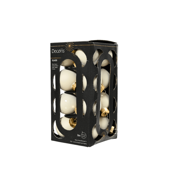 Decoris Kerstballen Set Glas 3,5cm Wolwit 16 stuks