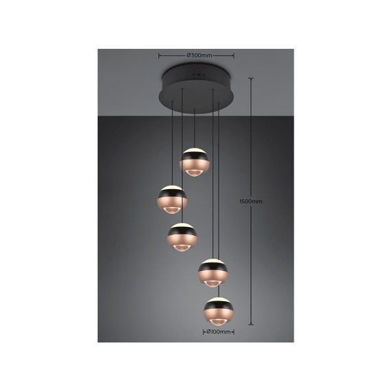 Trio Select Hanglamp Orbit incl. 5 X LED 8 Watt 2300+3000+4000K 960 Lm.