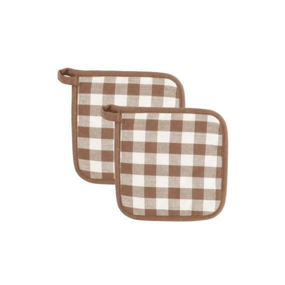 Tiseco Pannenlap Gingham 20x20cm Set/2, Cognac