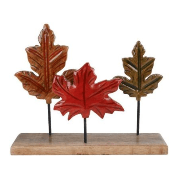 Sculptuur Leaves Bruin/groen Mango/metaal 30x25x8cm