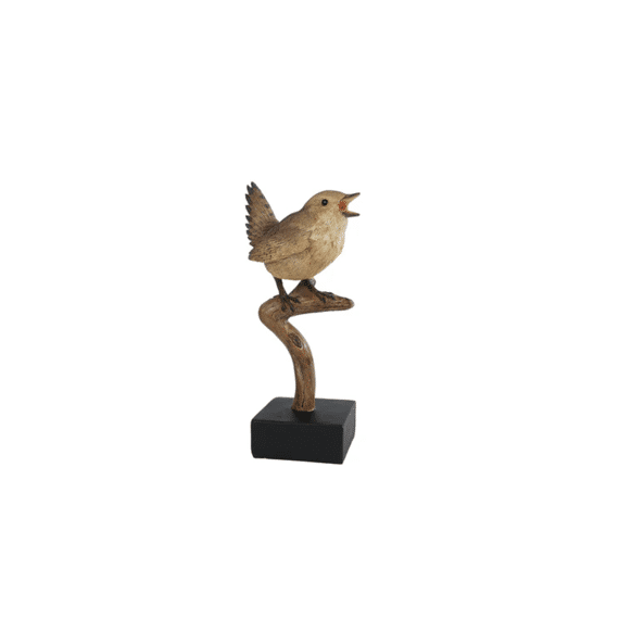 Sculptuur Bird Branch Op Standaard Beige/bruin Polystone 10x7,5x21cm