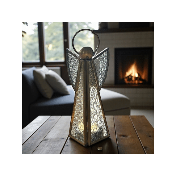 Theelichthouder Engel S Helder/messing Glas/metaal 8x8x18cm