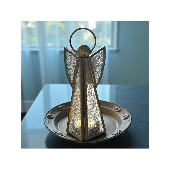 Theelichthouder Engel S Helder/messing Glas/metaal 8x8x18cm