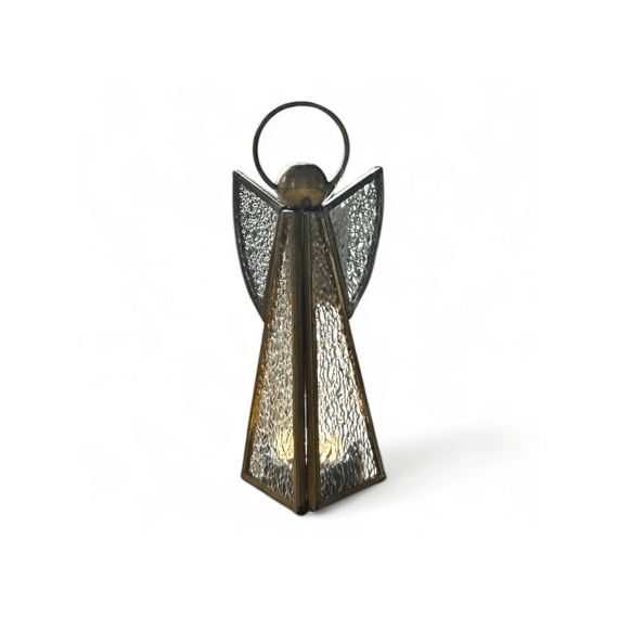 Theelicht Engel M Helder/messing Glas/metaal 11x12x27cm