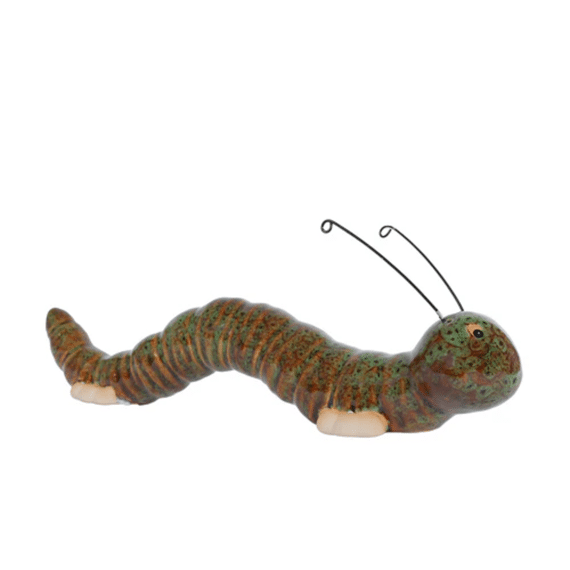 Sculptuur Caterpillar L Bruin/groen Aardew 22,5x4,5x8cm