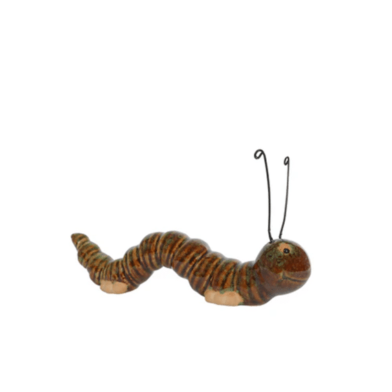 Sculptuur Caterpillar S Bruin/groen Aardew 15x3,5x6cm