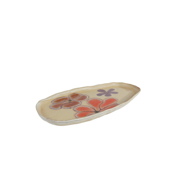 Dienblad Margje S Flower Beige Aardew 31x15,5x2cm