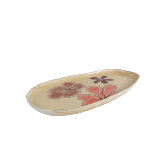 Dienblad Margje L Flower Beige Aardew 37,5x18,5x2cm