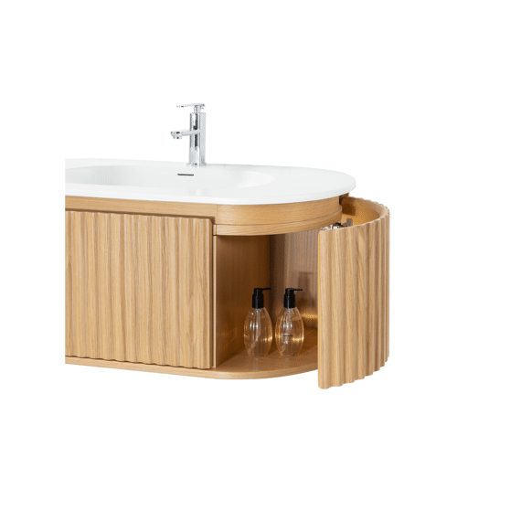 Begonia Wastafelonderkast - 1 Lade - Greeploos  - Soft Close - 99x42x52.5 Cm - Naturel Eiken