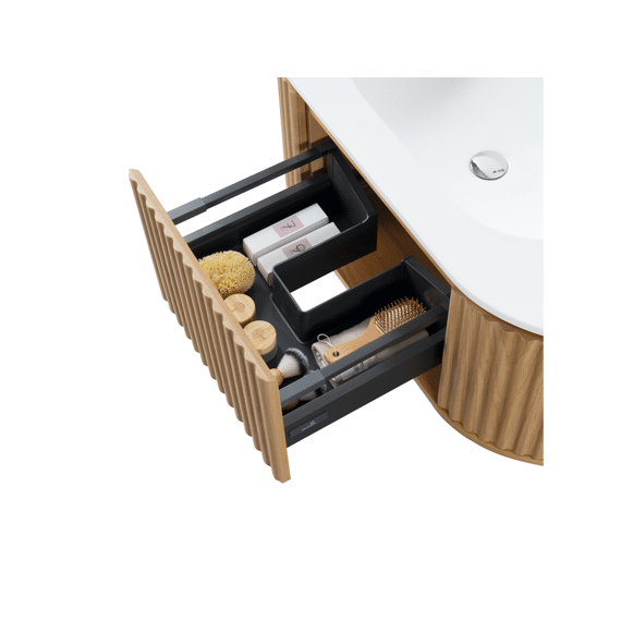 Begonia Wastafelonderkast - 1 Lade - Greeploos  - Soft Close - 99x42x52.5 Cm - Naturel Eiken