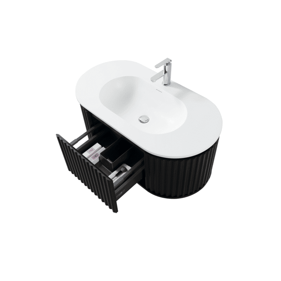 Begonia Wastafelonderkast - 1 Lade - Greeploos  - Soft Close - 99x42x52.5 Cm - Zwart Eiken