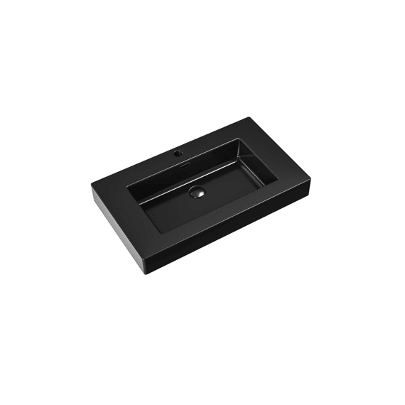 Aloni Wastafel - 1 Wasbak - Met Overloop - 1 Kraangat - Kunstmarmer - 80x10x46 Cm - Mat Zwart