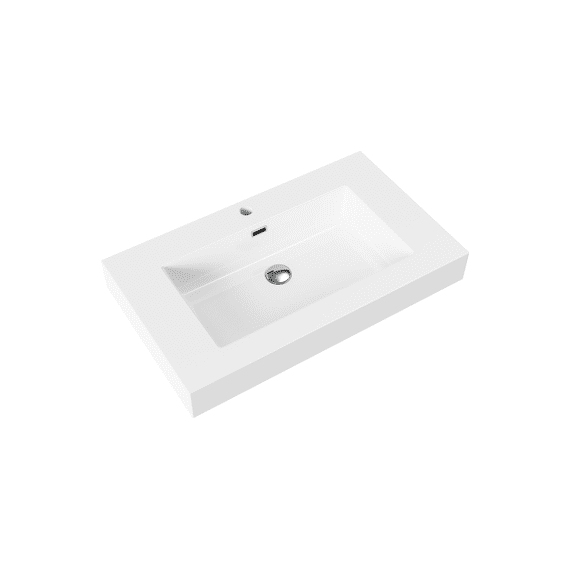 Aloni Wastafel - 1 Wasbak - Met Overloop - 1 Kraangat - Kunstmarmer - 80x10x46 Cm - Glanzend Wit