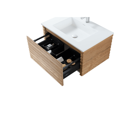 Kamellia Wastafelonderkast - 1 Lade - Greeploos  - Soft Close - 79x40x52 Cm - Licht Walnoten