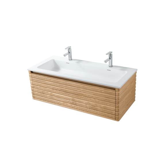 Kamellia Wastafelonderkast - 1 Lade - Greeploos  - Soft Close - 119x40x52 Cm - Licht Walnoten