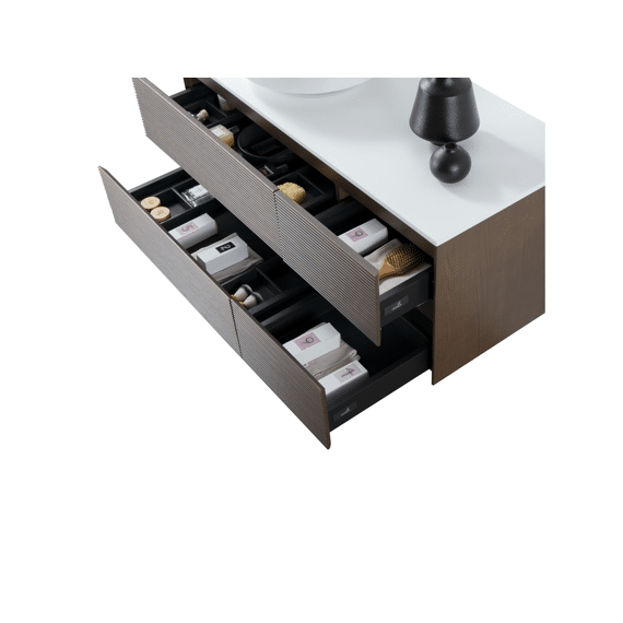 Layda Wastafelonderkast - 4 Lades - Greeploos  - Soft Close - 119x49x52 Cm - Donker Walnoten