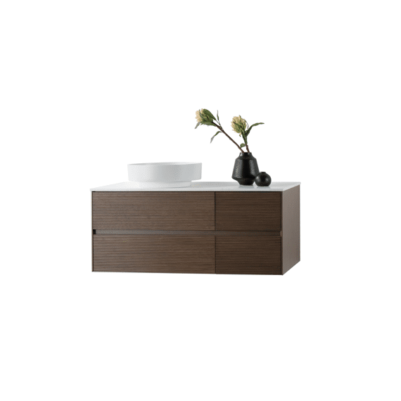 Layda Wastafelonderkast - 4 Lades - Greeploos  - Soft Close - 119x49x52 Cm - Donker Walnoten