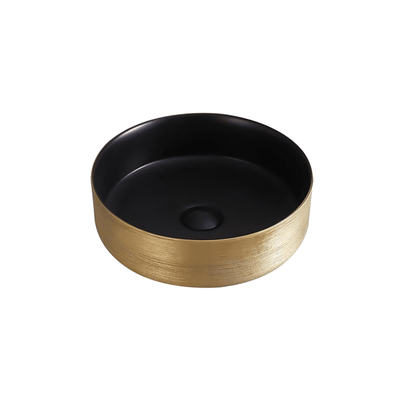 Aloni Turo Waskom Met Reliëf -  Keramiek - 36x12x36 Cm - Goud/mat Zwart