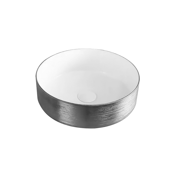 Aloni Turo Waskom Met Reliëf -  Keramiek - 36x12x36 Cm - Zilver/glanzend Wit