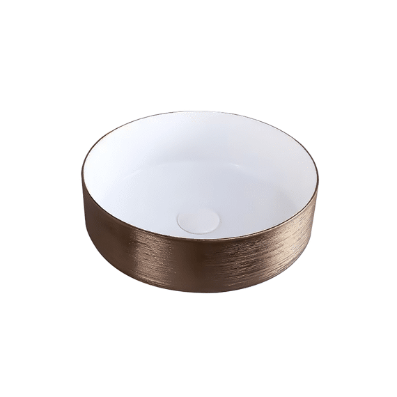 Aloni Turo Waskom Met Reliëf -  Keramiek - 36x12x36 Cm - Geborsteld Koper/glanzend Wit