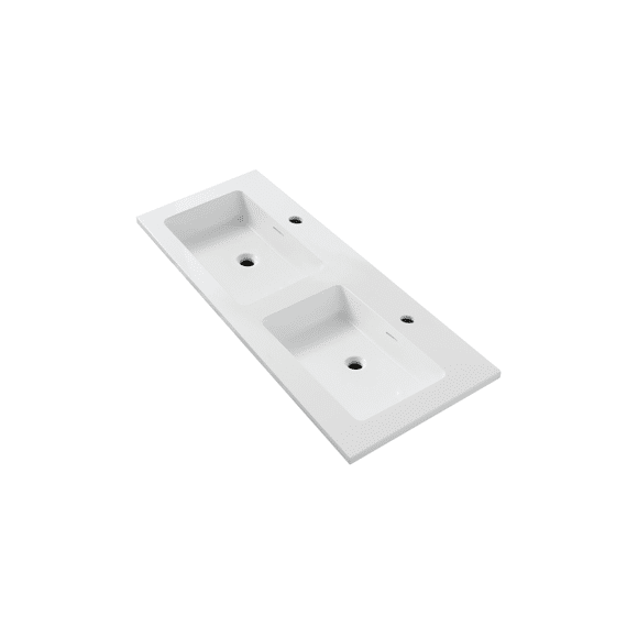 Wonda Square Slim Wastafel - 2 Wasbakken - Kunstmarmer - 120x1.6x52.5 Cm - Mat Wit