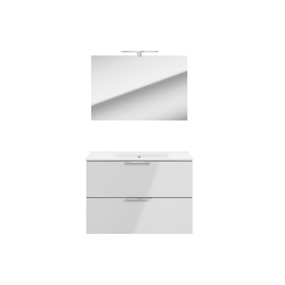 Nova Pack Onderkast/wastafel/spiegel Met Led 80 Cm - Hoogglans Wit