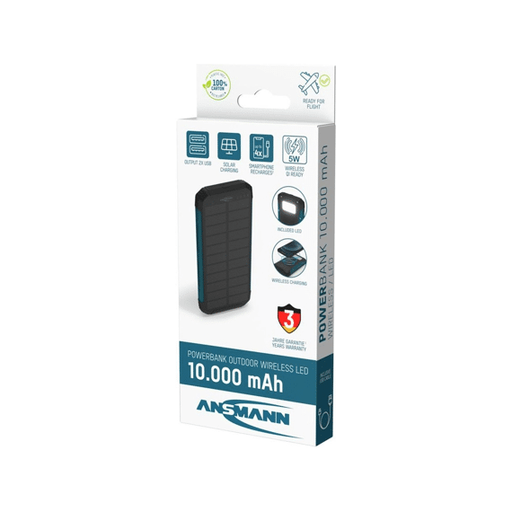 Outdoor Powerbank 5w Draadloos Opladen 3w Led-lamp En Zonnepaneel. 2× Usb A-poorten 10000 Mah