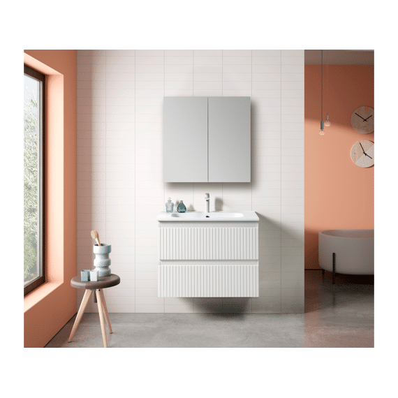 Meubelset Manhattan + Witlakglans Groef 2 Schuiven 060 Cm Incl Wast & Tk