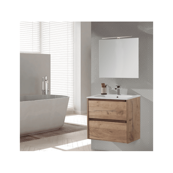 Badkamermeubel  Melanie Eik/eik  2 Schuiven 060 Cm Incl Wast & Spgl