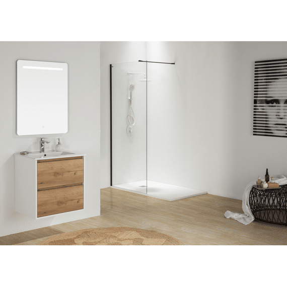 Badkamermeubel  Melanie Eik/wit Mat 2 Schuiven 080 Cm Incl Wast & Spgl