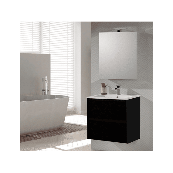 Badkamermeubel  Melanie Zwart/zwart  2 Schuiven 080 Cm Incl Wast & Spgl