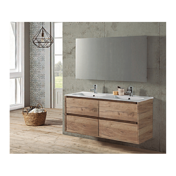 Badkamermeubel  Melanie Eik/eik  4 Schuiven 120 Cm Incl Wast & Spgl