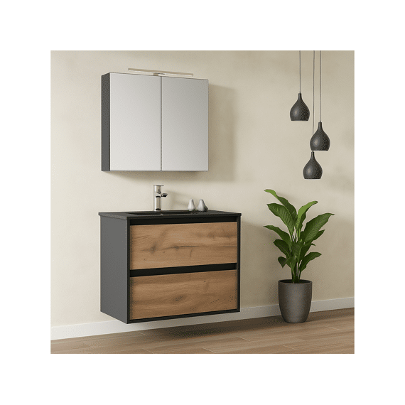 Meubelset Melanie + Eik/zwart  2 Schuiven 060 Incl Wast & Tk