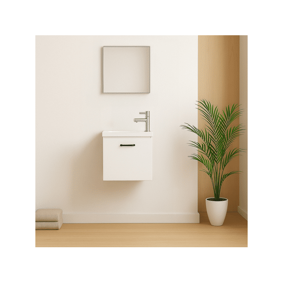 Fonteinmeubel Ovi 40cm  Lakwit Incl Wastafel En Spiegel 40x42x22.5 Cm