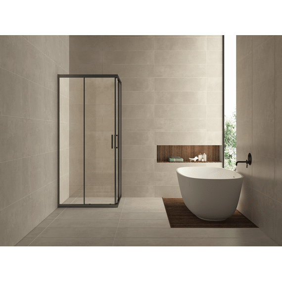 Skyline Hoekinstap Cabine Met 2 Schuifdeuren 900 X 900 X 2000 X 8 Mm Nano Helder Glas/mat Zwart