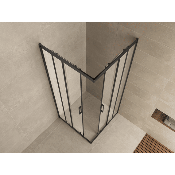 Skyline Hoekinstap Cabine Met 2 Schuifdeuren 1000 X 1000 X 2000 X 8 Mm Nano Helder Glas/mat Zwart