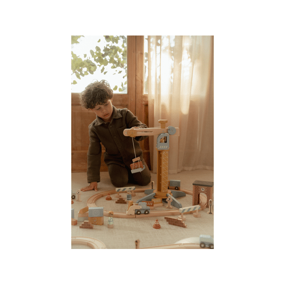 Little Dutch Houten Kraanset Met Treinbaan