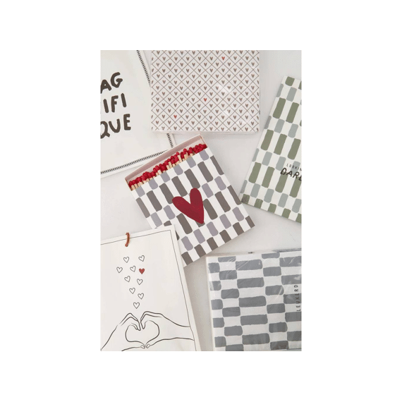 Zusss Servetten Vierkant Hartjes Wit/port/bruin