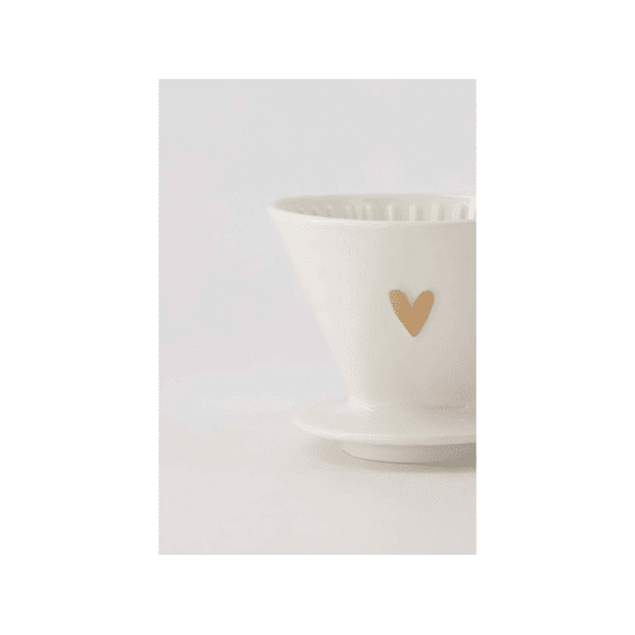 Zusss Koffiefilterhouder Keramiek Hartje Wit/goud