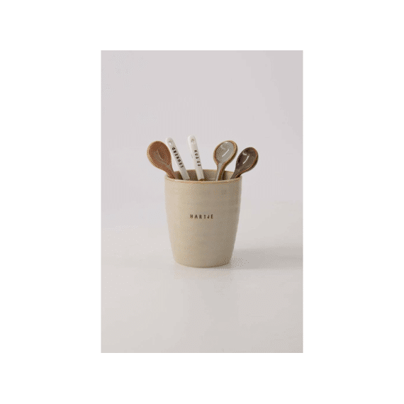 Zusss Lepeltje Keramiek Enjoy Wit/bruin