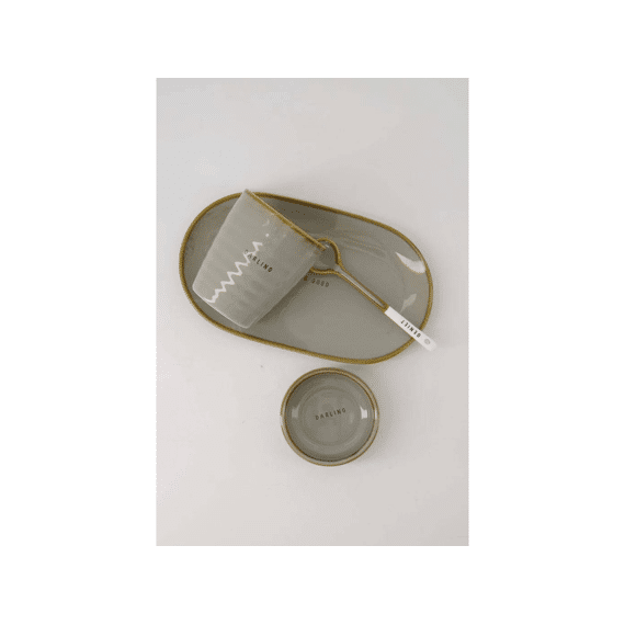 Zusss Lepeltje Keramiek Geniet Wit/grijsblauw