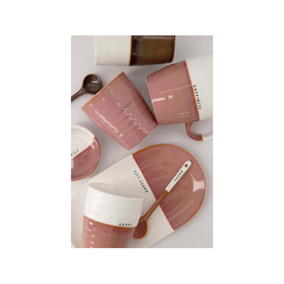 Zusss Lepeltje Keramiek Happy Wit/burgundy