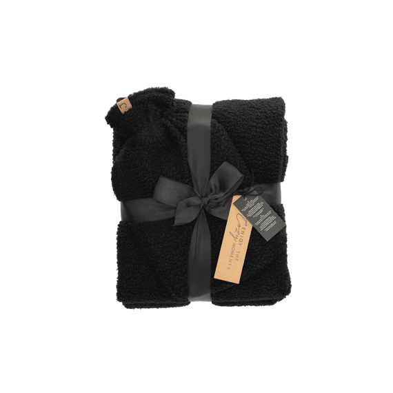 Jens Living Giftset Boucle Zwart 2 stuks Warmtekruik En Plaid