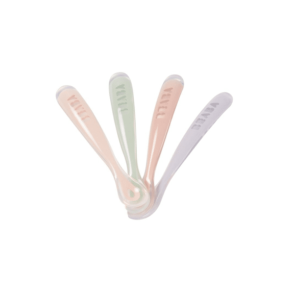 Beaba Lepel Siliconen 1ste Leeftijd 4pack Cotton Candy Marshmellow Grijsgroen Lila